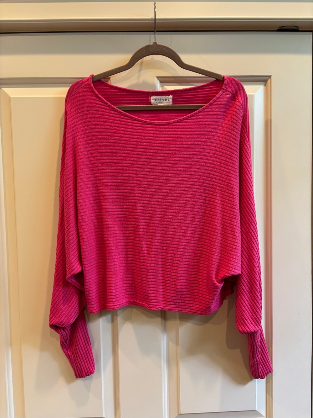 Velvet by Graham & Spencer Ribbed Cropped Sweater - Hot Pink